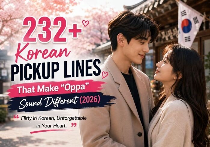 311+ coffee pickup lines that might just steal their heart in 2026, featuring a smiling couple enjoying coffee together in a warm, romantic café with realistic coffee cups, flowers, coffee beans, and cozy cinematic lighting.