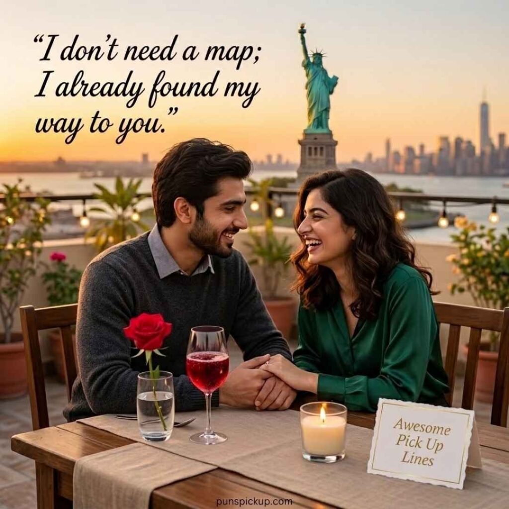 A romantic sunset date featuring Awesome Pick Up Lines and an affectionate pickup line between a couple.