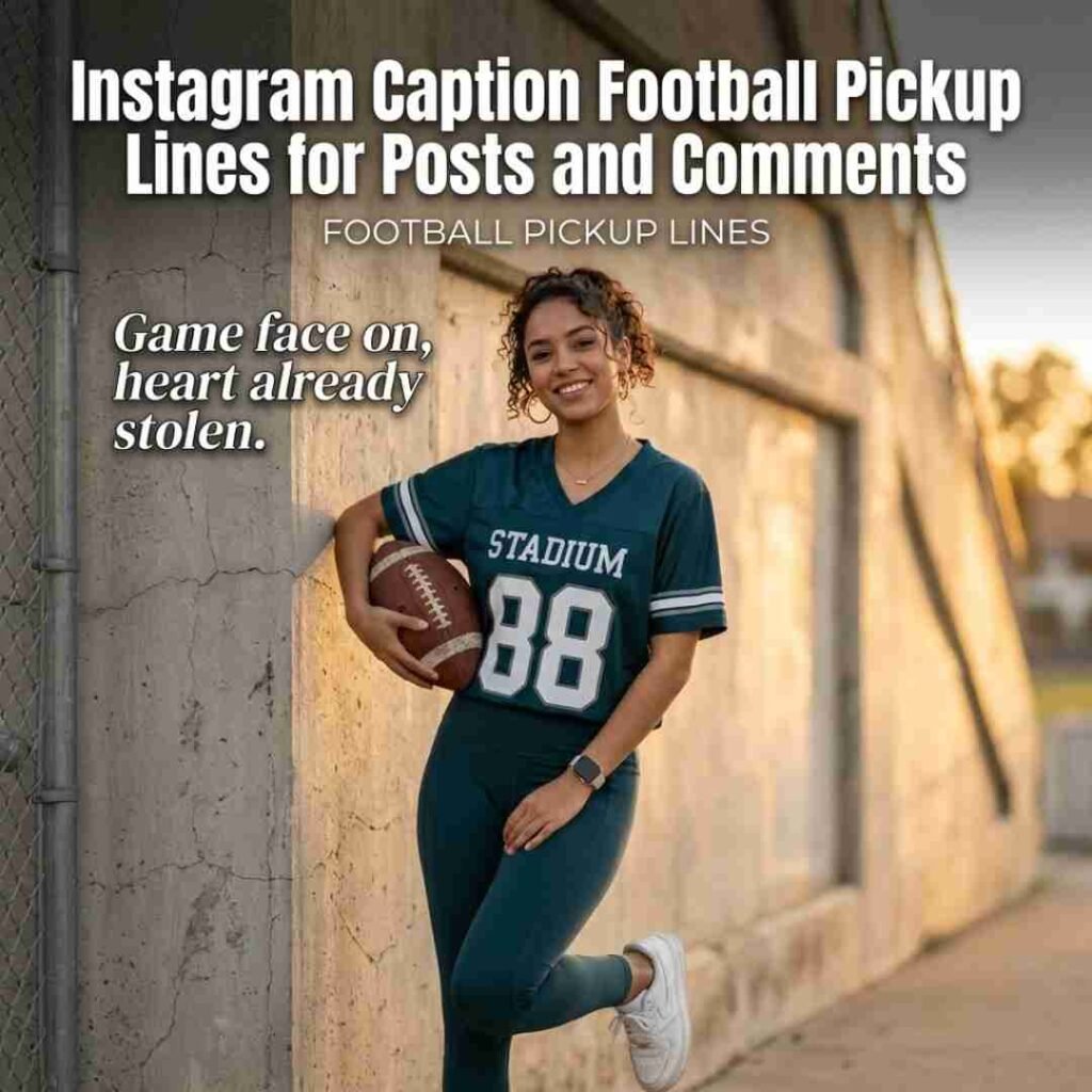Stylish football portrait featuring Instagram-ready football pickup lines and a modern caption design for blogs and social media.