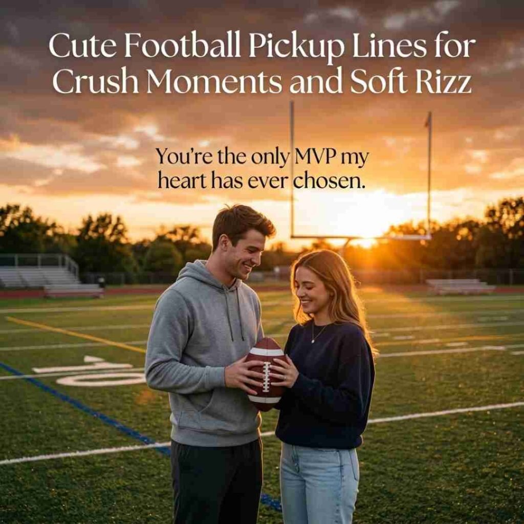 Cute football-themed scene where football pickup lines complement a sweet crush moment with premium realistic sports photography.