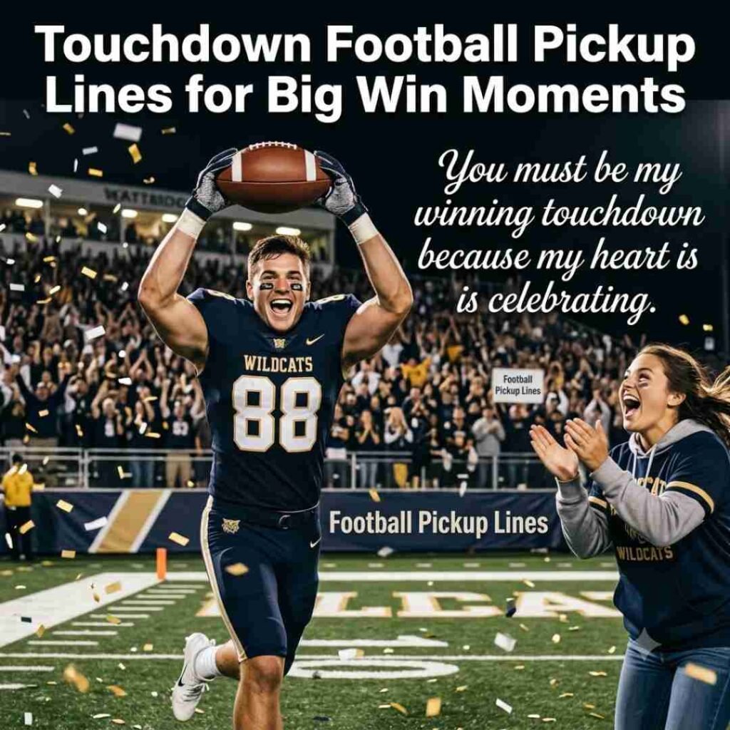 Touchdown celebration featuring realistic athletes and a memorable quote, with football pickup lines naturally integrated for blog, Pinterest, and Google Image SEO.