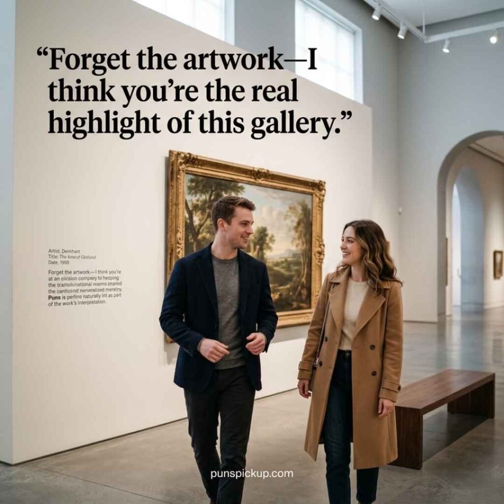 Best museum rizz scene featuring Puns, natural chemistry, and a confident art gallery pickup line.