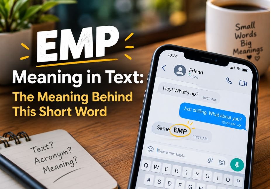 EMP Meaning in Text shown on a smartphone chat with the acronym EMP highlighted