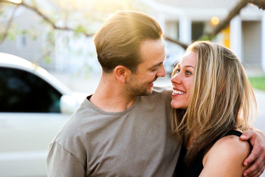 Couple sharing a close moment for playful naughty angry birds pick up lines