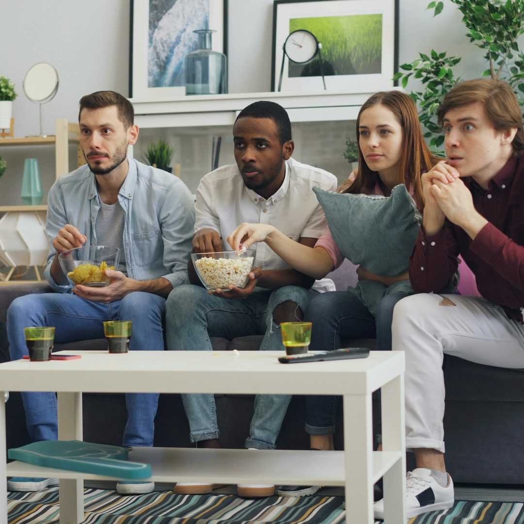 Group of friends on a couch, how to use chainsaw man pick up lines the right way