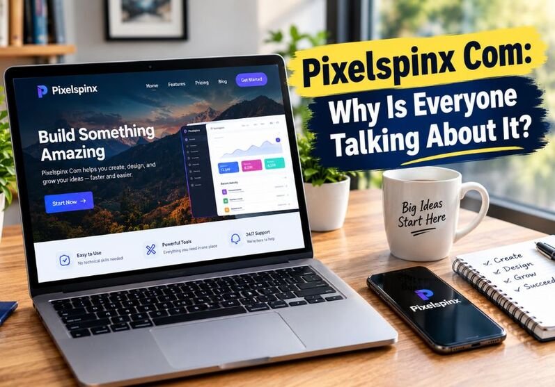 Pixelspinx Com featured image showing a laptop and smartphone displaying the Pixelspinx platform, highlighting why everyone is talking about Pixelspinx Com in a modern professional workspace.