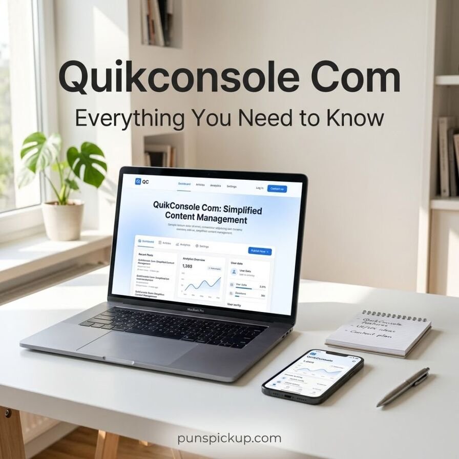 Quikconsole Com explained with a laptop displaying a modern dashboard, showing what Quikconsole Com is in a clean professional workspace.