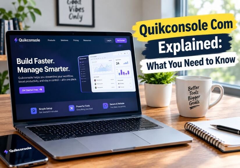 Quikconsole Com featured image showing a laptop displaying the Quikconsole platform on a modern workspace, illustrating what users need to know about Quikconsole Com.