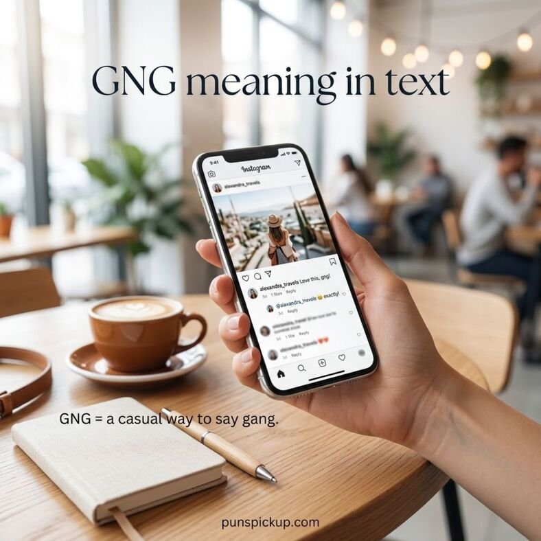 Natural Instagram-style smartphone conversation illustrating GNG meaning in text as a casual way to address friends or a group.