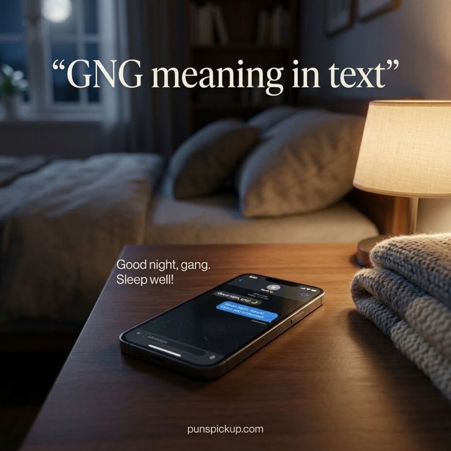 Realistic nighttime text conversation explaining GNG meaning in text through a “Good night, gng” message on a smartphone.